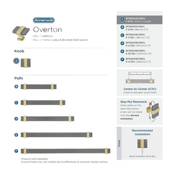 Amerock Overton 1-3/8 Inch Rectangular Cabinet Knobs BP36680BMBG10 Lot Of 4 NEW - Picture 7 of 7